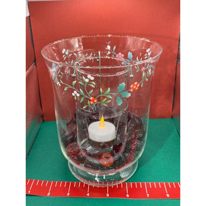 Pfaltzgraff Winterberry Candle Hurricane Double Lighting Tealight Glass Holder