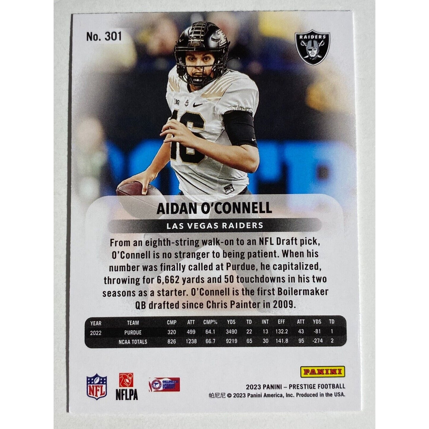 Aidan O'Connell 2023 Panini Prestige Las Vegas Raiders