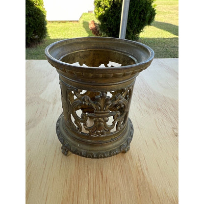 Vintage Victorian Cast Metal Brush Pot Pencil Holder Vase Candle Holder