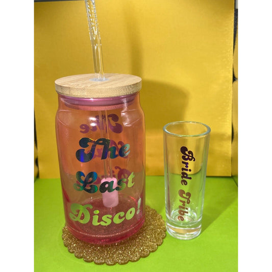 Glass Mason Jar and Shot Glass Bridal Party Combo Last Disco Bride Tribe