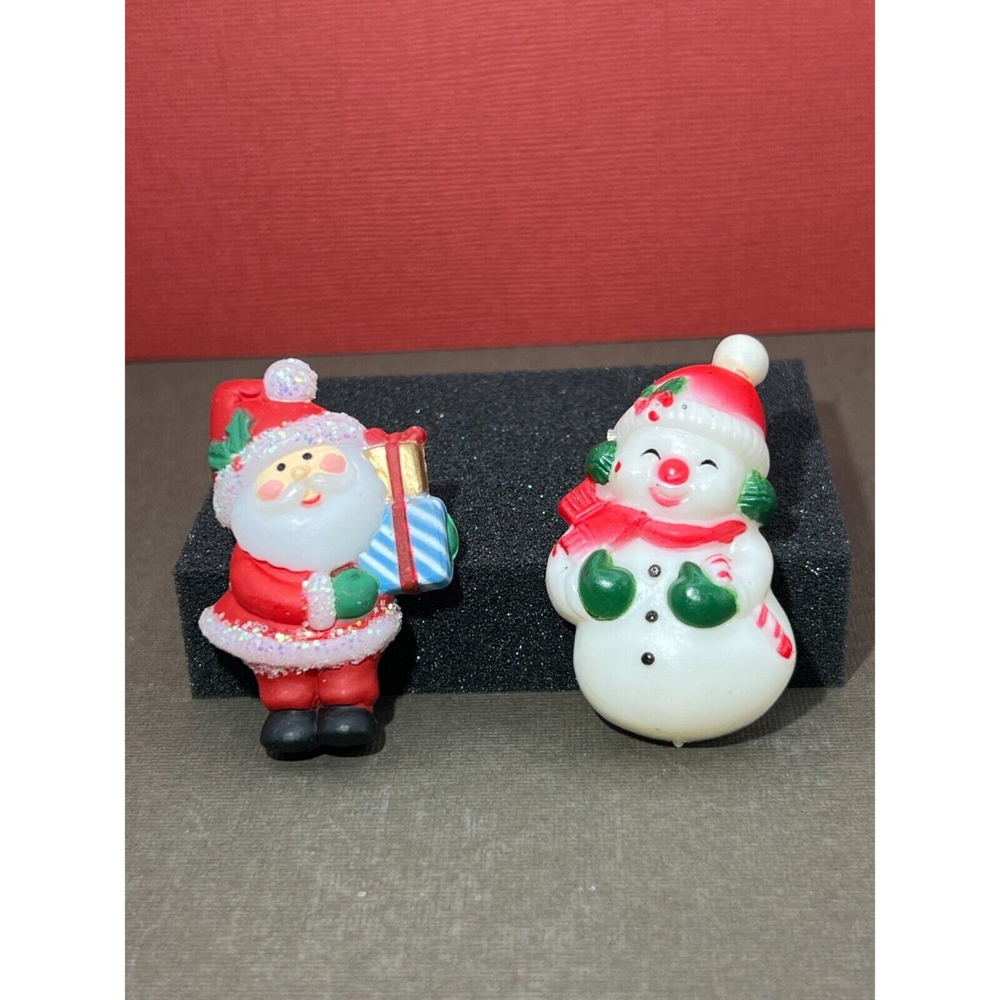 Vintage Santa and Snowman Brooches Christmas Plastic Lapel Pin