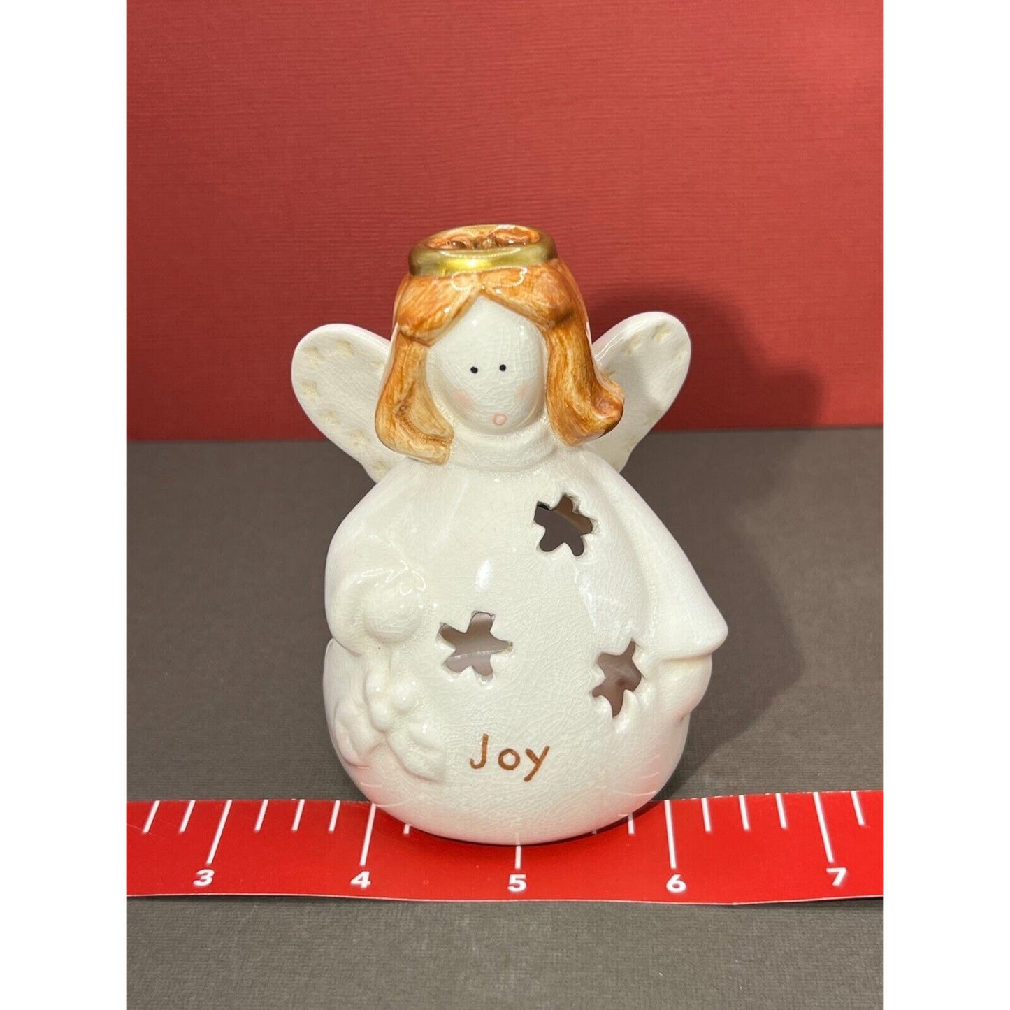 Russ Glitter & Gold Stoneware Votive (NOT INCL) Candle Holder Christmas Angel