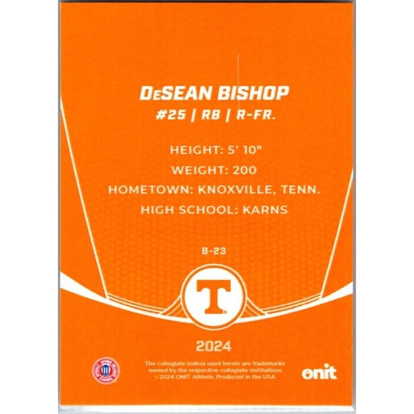 2024 Onit Football #B-23 DeSean Bishop Tennessee Volunteers