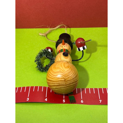 Wooden Snowman Holding Christmas Tree Ornament 5"