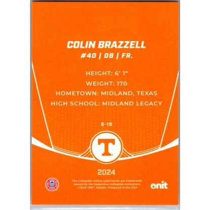 2024 Onit Football #B-18 Colin Brazzell Tennessee Volunteers