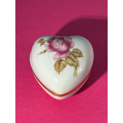 Vintage Limoges Porcelain Mini Heart Trinket Box Tender Pink Rose 1-3/4"