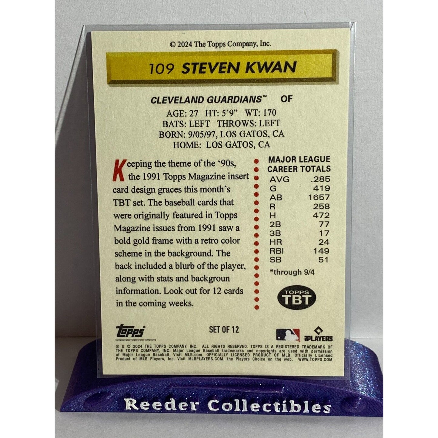 2024 Throwback Thursday Set 37 1991 Topps Magazine #109 Steven Kwan