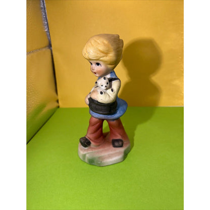 Windy Day Boy holding Dog and Girl with Duck Lot of 2 Figurines 5.5" height