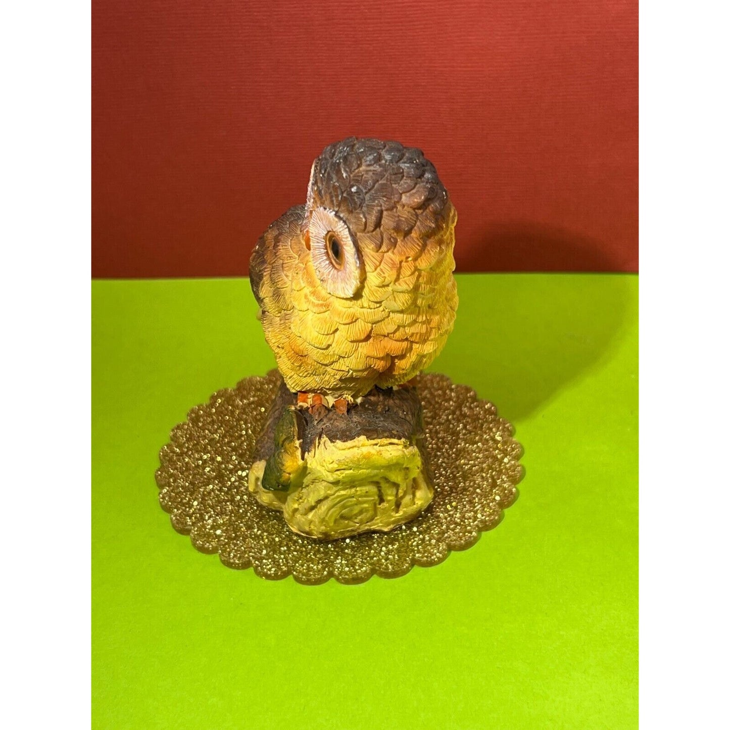 Owl Sitting on Log Resin Figurine Cute Lightweight 3.3oz