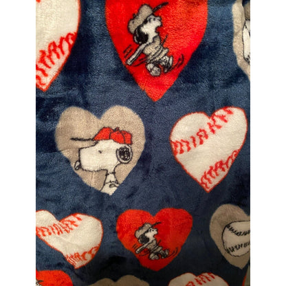 BERKSHIRE PEANUTS SNOOPY CHARLIE Summer BASEBALL THROW BLANKET Blue Red 60”x 70”