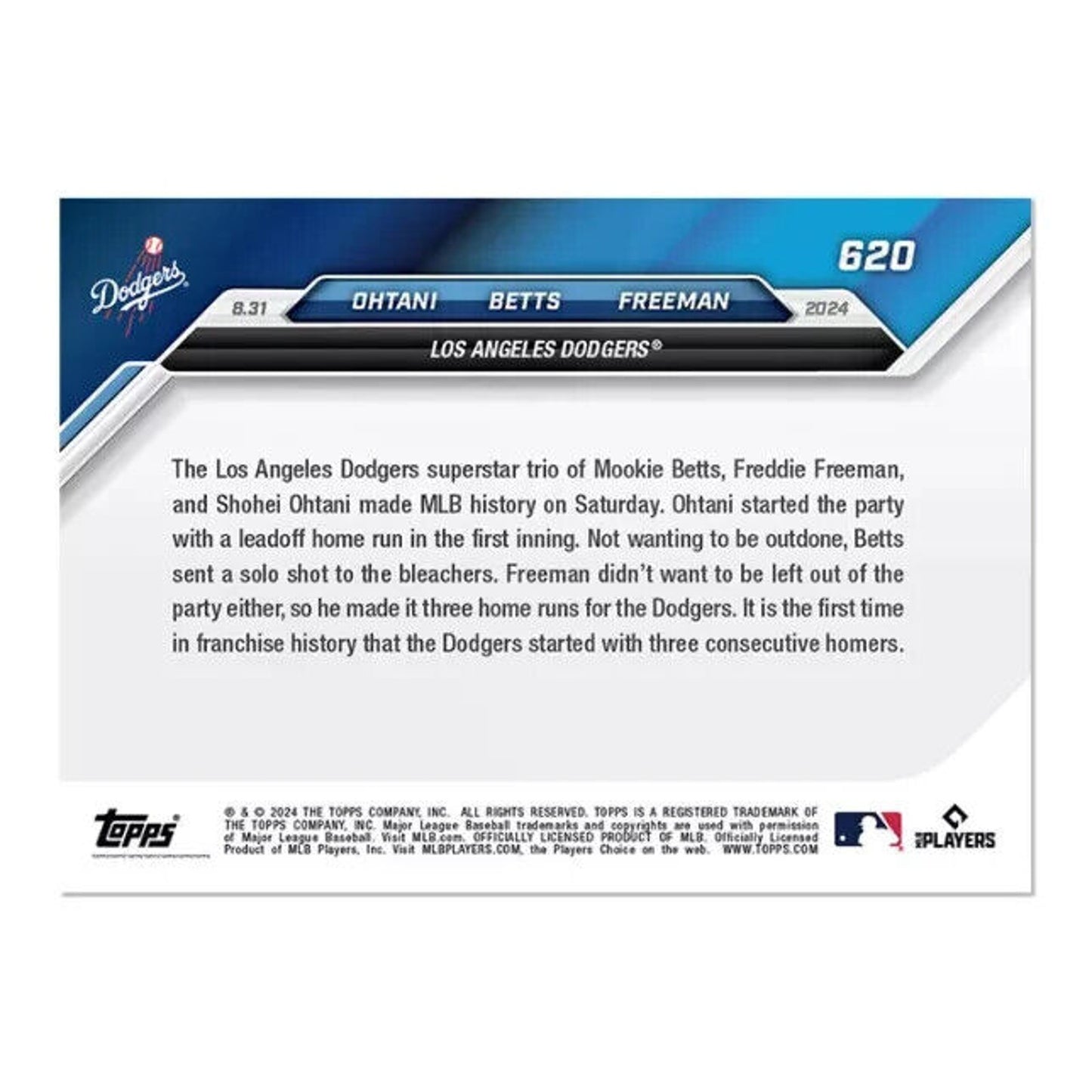 Shohei Ohtani/Mookie Betts/Freddie Freeman - 2024 MLB TOPPS NOW® Card 620