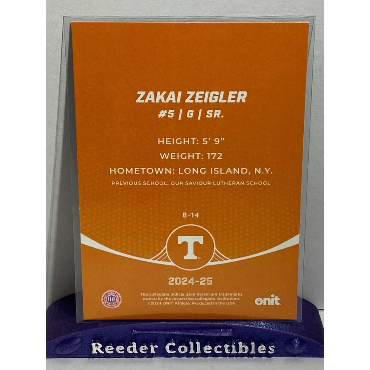 Zakai Zeigler 2024-25 Onit B-14 Tennessee Volunteers Basketball Base