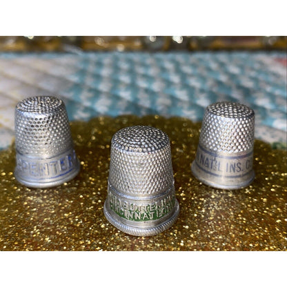 American Natl Lins JB Carpenter Metal Advertising Thimbles lot of 3