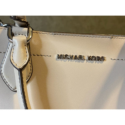 Michael Kors Eden Cement Gray Drawstring Grab Bag Leather