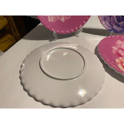 Set of 4 Jolie Fleur Roses 9” Plates Melamine Pink Purple Shabby Chic